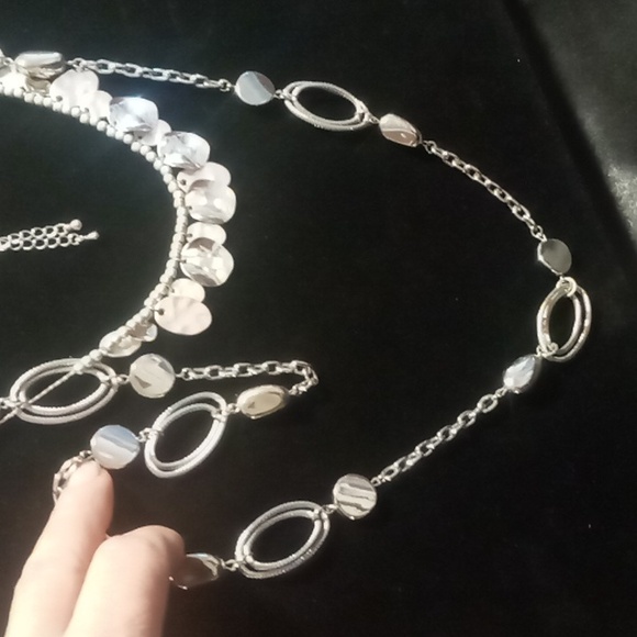 Long and layered silver tone circle link & coin style necklaces both ny & co. - Picture 8 of 9